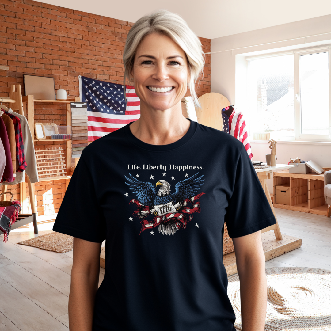 Patriotic Eagle. Life. Liberty. Happiness. | Cotton T-shirt USA Made