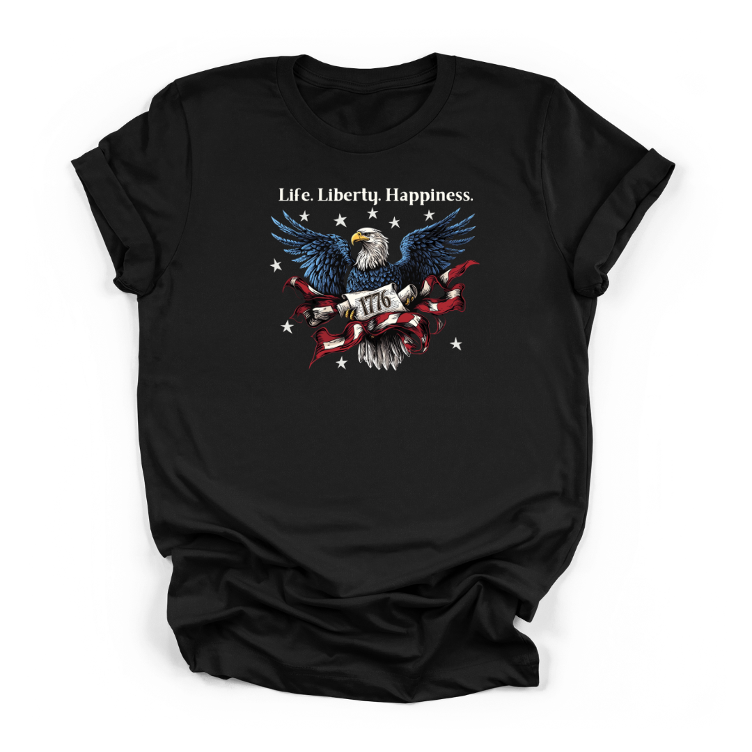 Patriotic Eagle. Life. Liberty. Happiness. | Cotton T-shirt USA Made